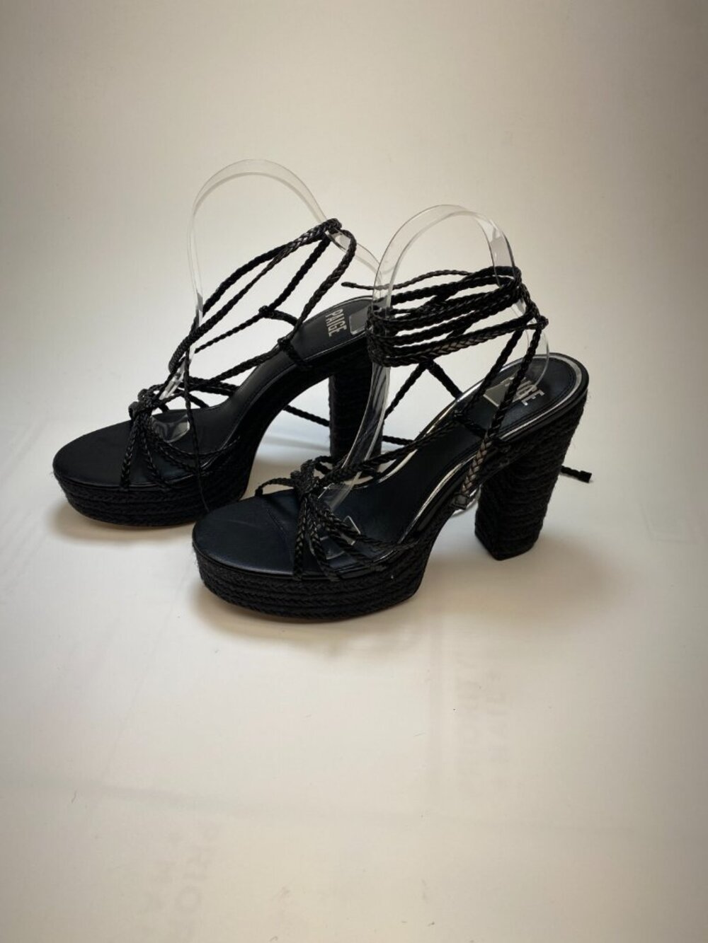 Paige Womens Braided Ankle-Wrap Black Platform Espadrilles Sz 10